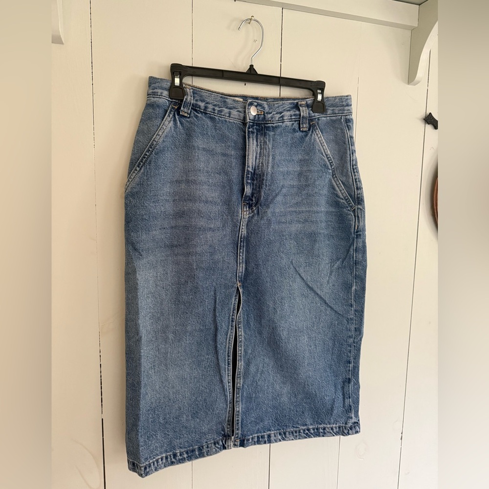 Pilcro by Anthropologie Denim Midi Skirt High Rise Split Front Size 10